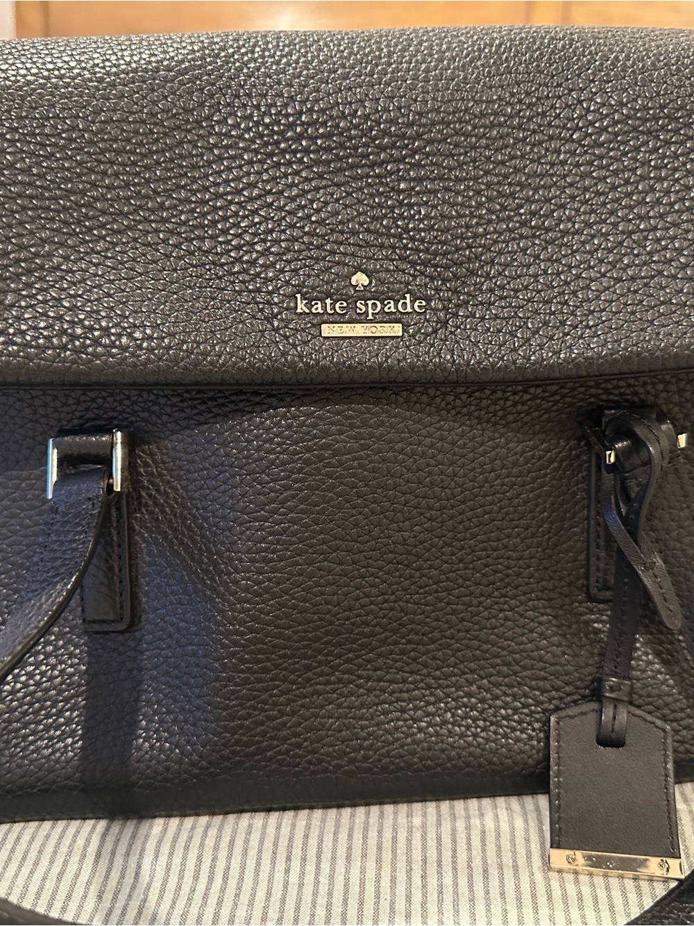 kate spade Black Pebbled Leather Satchel with Gold Hardware